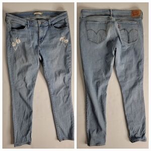 Levis Sz 32 Womens 711 Skinny Floral Embroidered Light Wash Stretch